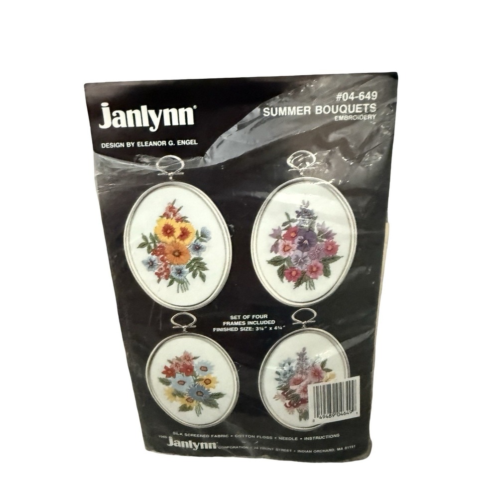 Janlynn Summer Bouquets Embroidery Kit Set of 4 Floral Oval Frames New Open